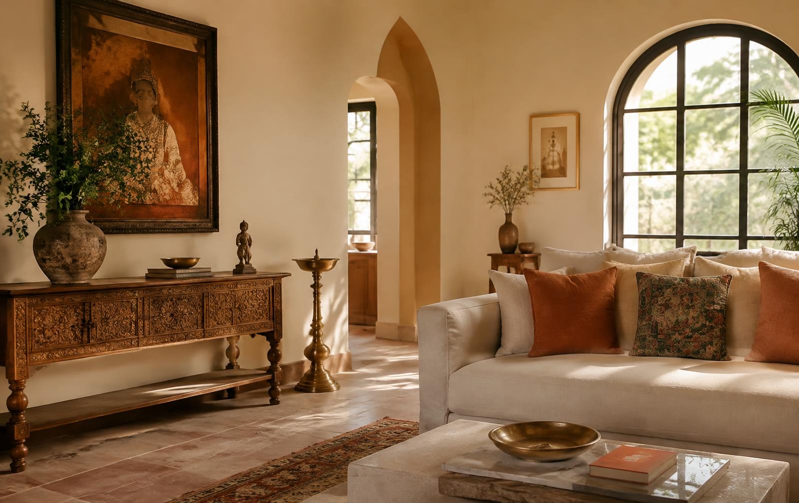 Warm contemporary Indian living room